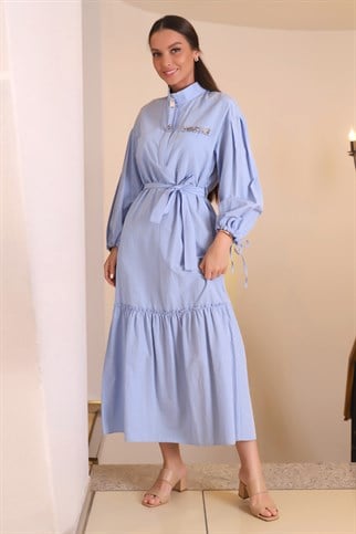 Taş İşlemeli Sıfır Yaka Kadın Elbise 2232-2Y1