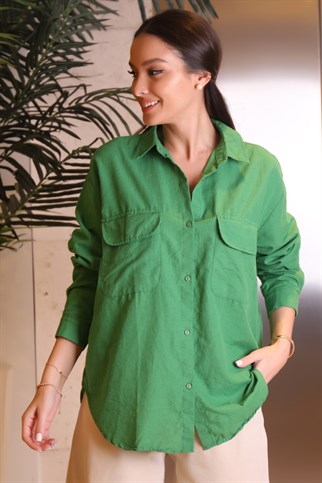 Cep Detaylı Yeşil Kadın Gömlek 4125-2Y2