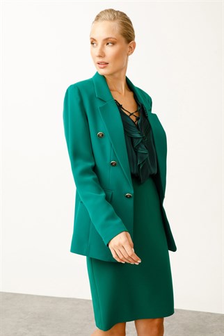 Ekol Blazer Süs Düğmeli Yeşil Kadın Ceket 5005-2K3