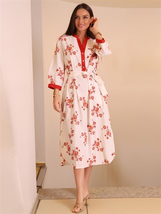 Çiçek Desenli Yırtmaçlı Kadın Elbise 5007-2Y2