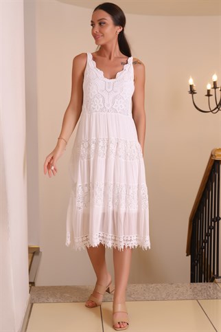 Güpür Desenli Askılı Kadın Elbise 6130-2Y2
