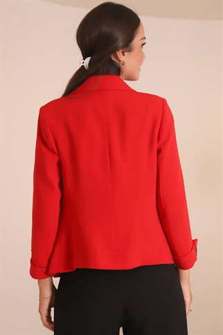 Ekol Tek Düğme Duble Kol Kırmızı Kadın  Ceket 5007-2K3